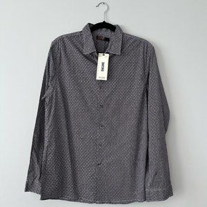 Engine Navy Maroon White Print Cotton Button Down Dress Shirt L NWT